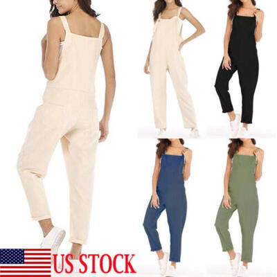 

US Women Long Dungarees Harem Strap Pant Loose Jumpsuit Baggy Trousers Overalls