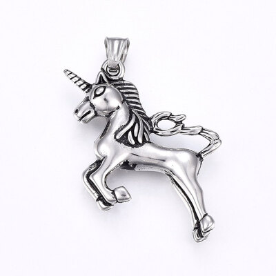 

304 Stainless Steel Big Pendants Unicorn Antique Silver 54x34x9mm Hole 8x5mm