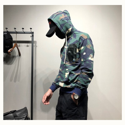 

2018 autumn mens thin hooded jacket hooded pullover camouflage sweater Korean version of the student loose long sleeves