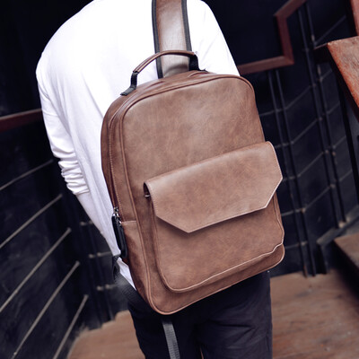 

Ai good man double - shoulder pack Korean edition student bag casual small back pack trendy man pack retro pu leather bag