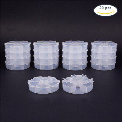 

PH PANDAHALL 20 Pcs White 6 Compartments Round Resin Storage Box Bead Organizer Display Containers