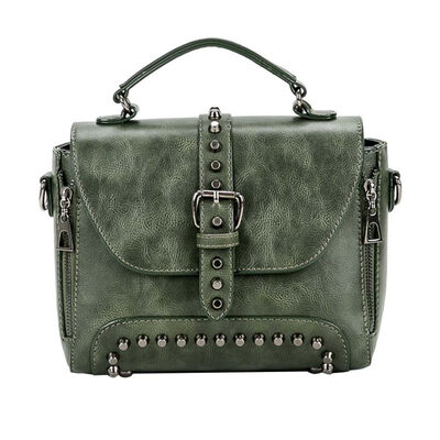 

Retro Women Rivet Buckle Double Zip Faux Leather Handbag Crossbody Shoulder Bag