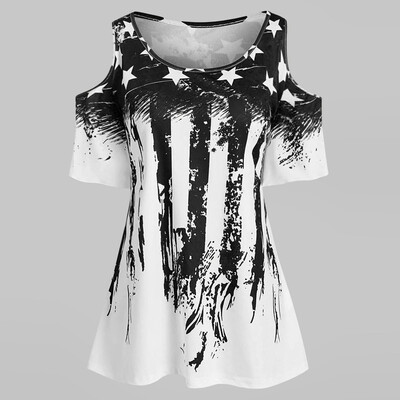 

Starmoon Womens Fashion Off Shoulder Star American Flag Print Shirt Casual Top Blouse
