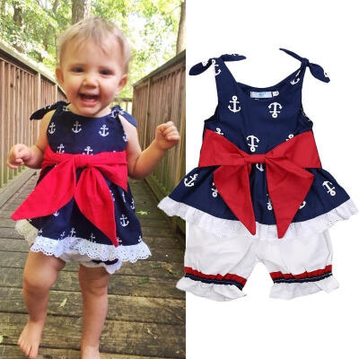 

Infant Baby Girl Anchor Bow Tops T-shirtShorts pants 2pcs Outfits Set Clothes