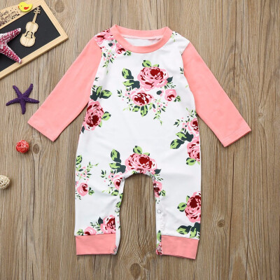 

Newborn Girls Boys Long Sleeve Flower Print Jumpsuit Clothes Romper Outfit