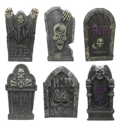 

40cm Foam Simulation Tombstone Skull Halloween Props Haunted House Bar Decor