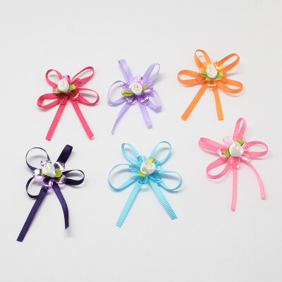 

Handmade Woven Costume Accessories Grosgrain Bowknot with Acrylic Beads Mixed Color 55x45x10mm about 200pcsbag