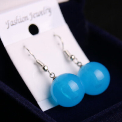 

Fashion Women 10mm Orang Jade Round Bead Silver Hook Earrings Jewelry 7Colors