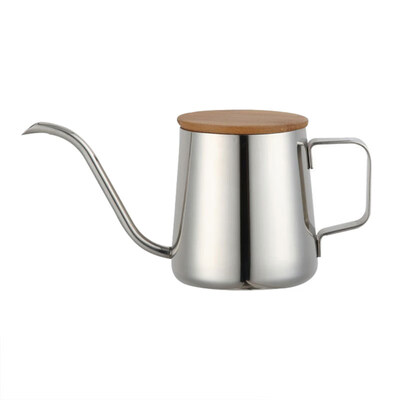 

Stainless Steel Long Narrow Spout Coffee Pot Wood Lid Pour Over Gooseneck Kettle