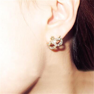 

Ed094 Mask Stud Earrings With Rhinestones for Women Fashion Party Jewelry Gold Color Stud Earrings High Quality Wholesale