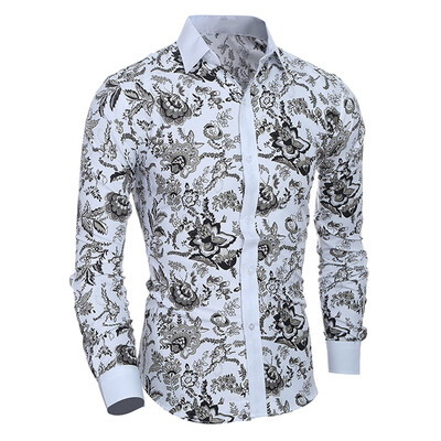 

Men\s Long Sleeve Stylish Floral Casual Button Down Shirt