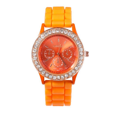 

Women Quartz Watch Rhinestone Crystal Lady Three Eyes Dial Silicone Watch