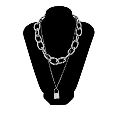 

Vintage Punk Lock Pendant Gold Necklace For Women Double Layered Thick Long Chains Miami PadLock Necklace Chunky Gothic Jewelry