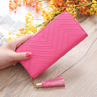 

Tailored Women s Fashion Trend Solid Color Long Fringed Leather Card Wallet