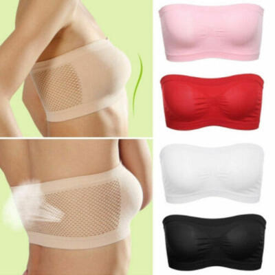 

UK Womens Seamless Strapless Breathable Bandeau Bra Top White Black Size Free
