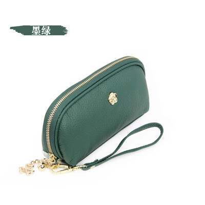 

First layer cowhide 2019 new ladies clutch bag leather lychee pattern long zipper wallet shell-shaped dumplings package