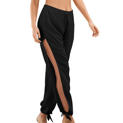

Women Fashion Side Slit Elastic Wide Leg Casual Baggy Pants