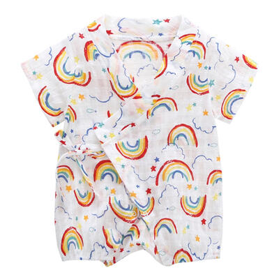 

Baby Rompers Summer Short Sleeve Cotton Infant Rainbow Print Cute Jumpsuit