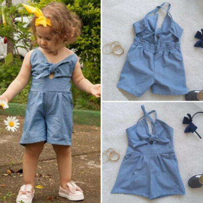 

Toddler Kids Baby Girls Backless Solid Romper Jumpsuit Playsuit Outfits Clothes