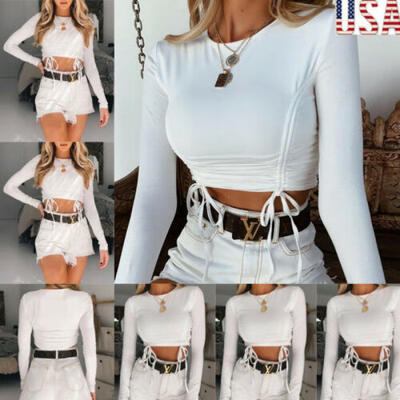 

Women Casual Solid Tank Top Vest Blouse Sexy Long Sleeve Crop Top Shirt Cami Top
