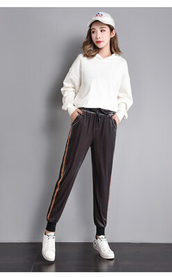 

The sports casual pants of golden fleece fall&winter new Korean version high waist side stripe fashionable joker harem pants
