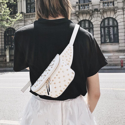 

Women New Pu Waist Belt Bag Leather Chest Bag Women Laser waist Pack Girl Rivet Rhomboids Shoulder Chest Bag