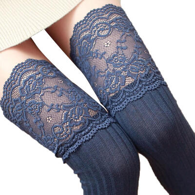 

Vertical Stripe Lace Patchwork Women Over the Knee Thigh High Elastic Stockings