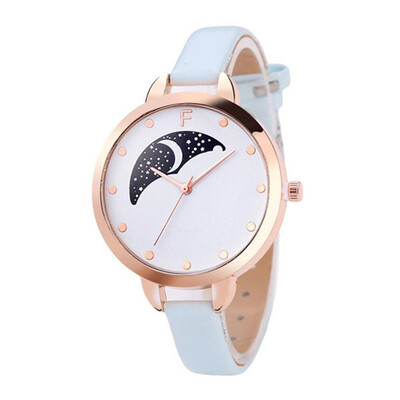 

Hot Selling Womens Watches Simple Ladies Quartz Wristwatch Moonlight Pattern Dial Leather Strap Clock Dress Reloj Mujer