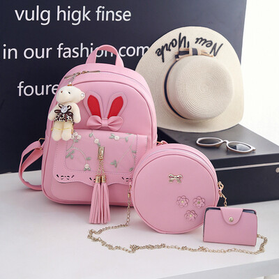 

Backpack female Korean version of the new pu leather simple versatile mother bag college wind four-piece bag