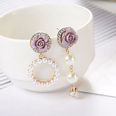 

Korean Temperament Flower Earrings Brinco Simulated Pearl Circle Rhinestone Pendientes For Women Fashion Jewelry