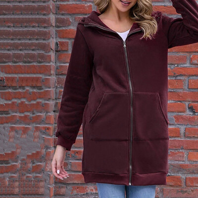 

Tailored Women Fashion Fall Warm Solid Long-sleeved Cap Sweatshirt Long Jacket Coat