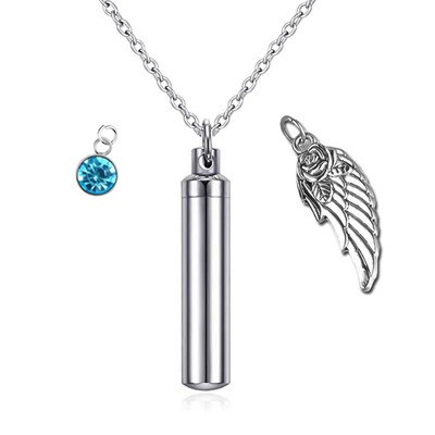 

Cremation Jewelry Urn Necklace for Ashes with Angel Wing Charm & Cylinder Eternity Stainless Steel
