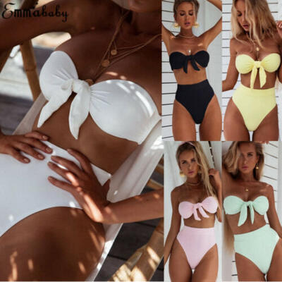 

Women High Waist Padded Bra Bikini Swimsuit Bandage Push-up Swimwear Set Bathing