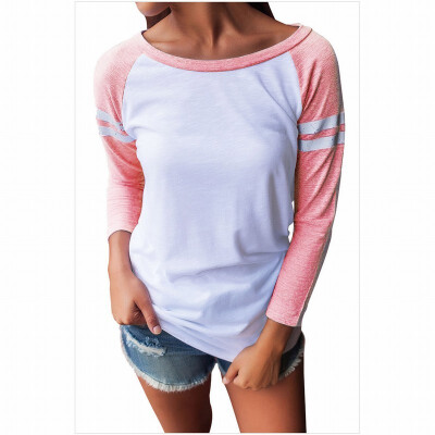 

Round neck long sleeve two-color striped straight T-shirt sports leisure baseball shirt