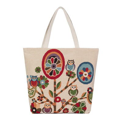 

Muliti Pocket New Women Canvas Handbag Animal Floral Embroidery Jacquard Shoulder Bag Large Capacity Casual Shopping Bag Tote Wall