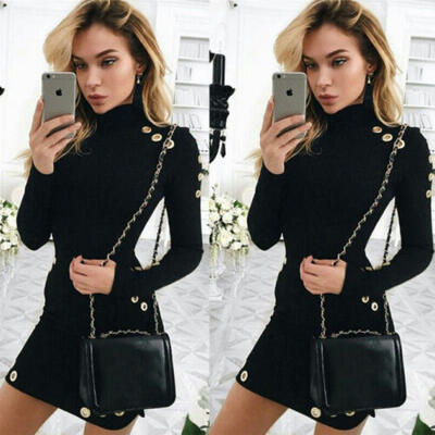 

Women Sexy Black Bodycon Long Sleeve Casual Party Cocktail Evening Mini Dress