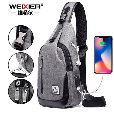 

New mens chest bag usb multi-function shoulder diagonal bag outdoor leisure waterproof Oxford cloth
