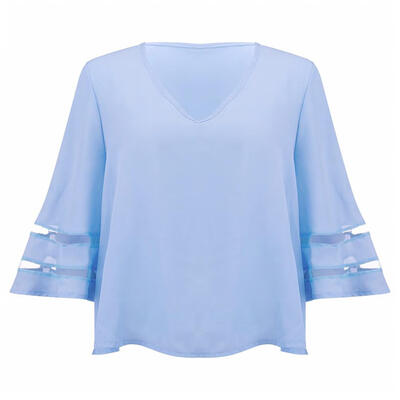 

Summer Casual Pullover Deep V-Neck Flare Sleeve Blouse Women Simple Tops