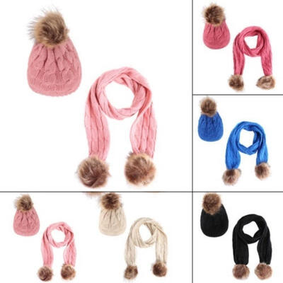 

Kids Toddler Winter Warm Knit Beanie Hat Boys Girls Pom Bobble Crochet Cap Scarf Warmth
