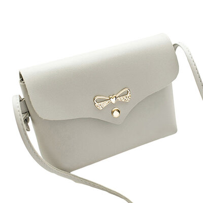 

Simple Solid Color Women Bowknot Decor Flap Faux Leather Crossbody Shoulder Bag