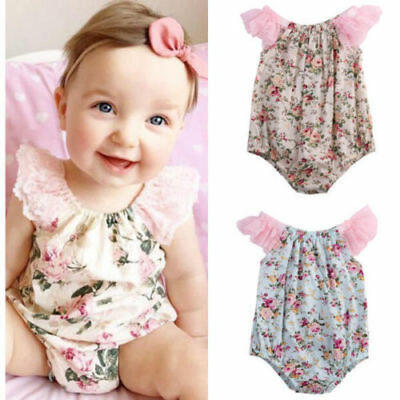 

Newborn Baby Girls Romper Flying Sleeve Floral Bodysuit Outfit Sunsuit Clothes