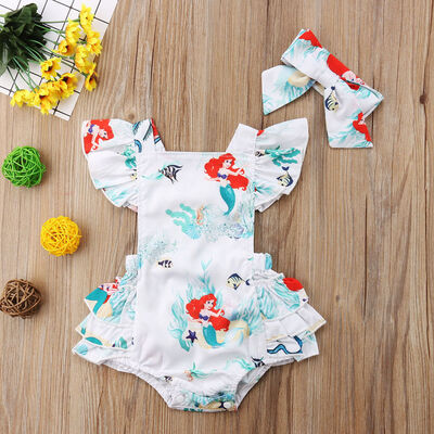 

Toddler Newborn Baby Girl Cartoon Mermaid Bodysuit Romper Jumpsuit Clothes