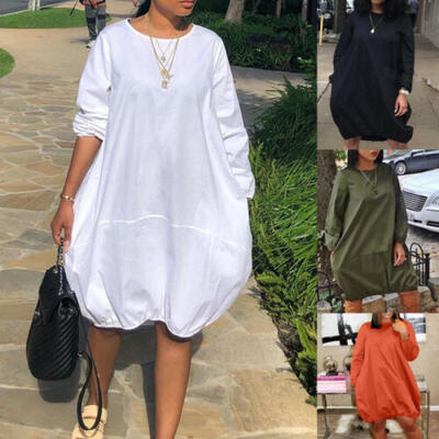

Women Casual Mini Dress Ladies Oversized Baggy Long Sleeve Pocket Pullover Tops