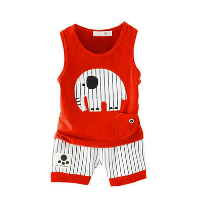 

Summer Baby Boy Vest Stripe Shorts 2pcs Cartoon Style Clothing Set Children Sports Suit