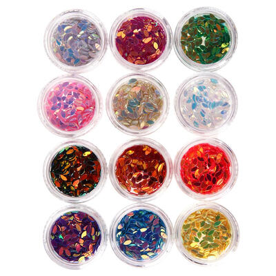 

12 Boxes Colorful Nail Glitters Rhinestone Horse Eye Ellipse Nail Art Decor