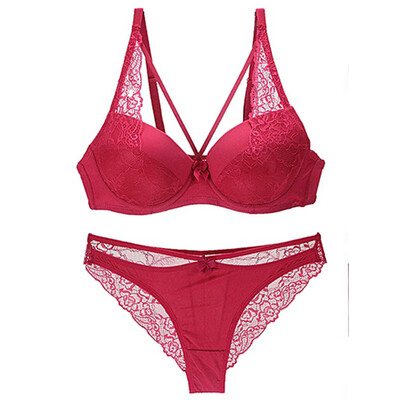 

〖Follure〗Fashion Women Gather Sexy Lace Bra Suits Deep V Lotus Leaf Edge Underwear