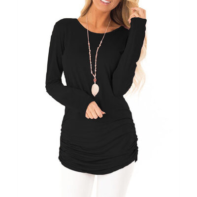 

Women Autumn Fashion Concise Casual All-match Solid Color Long Sleeve Round Collar Shirts
