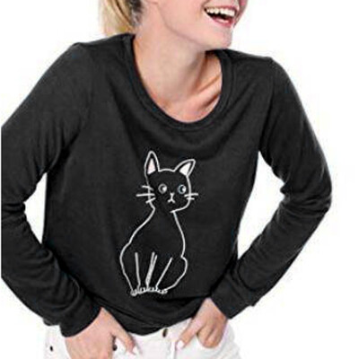 

Nomeni Fashion Women Casual Cat Splice Loose Long Sleeve Round Neck T-shirt Tops