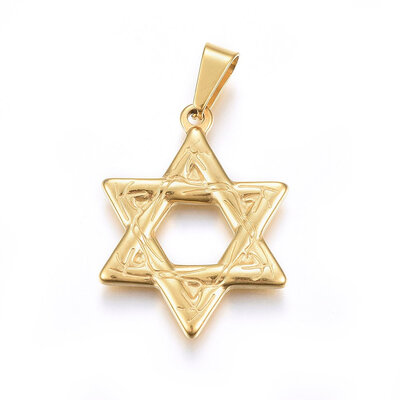 

304 Stainless Steel Pendants Star of David Golden 33x25x25mm Hole 9x5mm