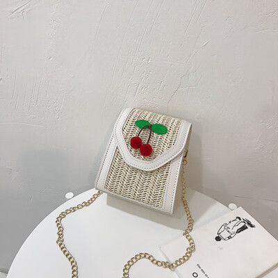 

2019 new summer wild Messenger bag female cute cherry woven bag fashion temperament shoulder chain mobile phone bag